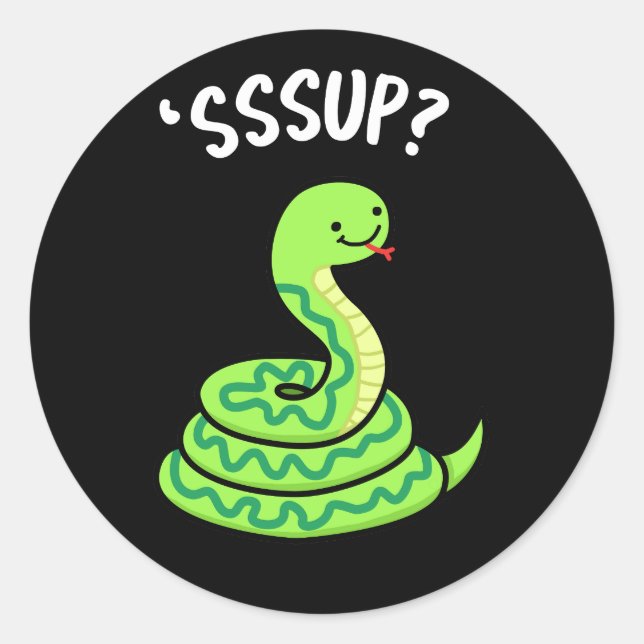 Pegatina Redonda Sssup Funny Hissing Snake Pun Dark BG (Anverso)