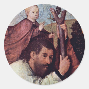 Pegatina Redonda St Christopher [detalle]. , Por Hieronymus Bosch