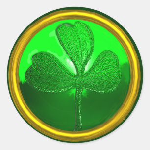 Pegatina Redonda ST. EL DÍA DE PATRICK: Oro Verde SHAMROCK