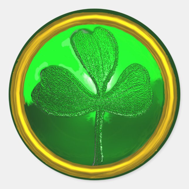 Pegatina Redonda ST. EL DÍA DE PATRICK: Oro Verde SHAMROCK (Anverso)