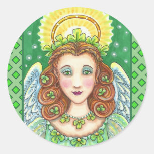PEGATINA REDONDA ST. EL DÍA DE PATRICK SHAMROCK ANGEL, BENDICIONES 