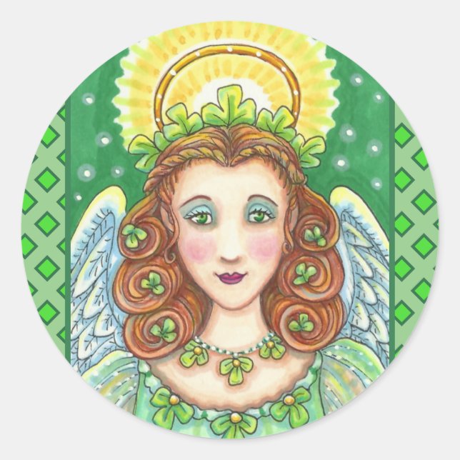 PEGATINA REDONDA ST. EL DÍA DE PATRICK SHAMROCK ANGEL, BENDICIONES  (Anverso)