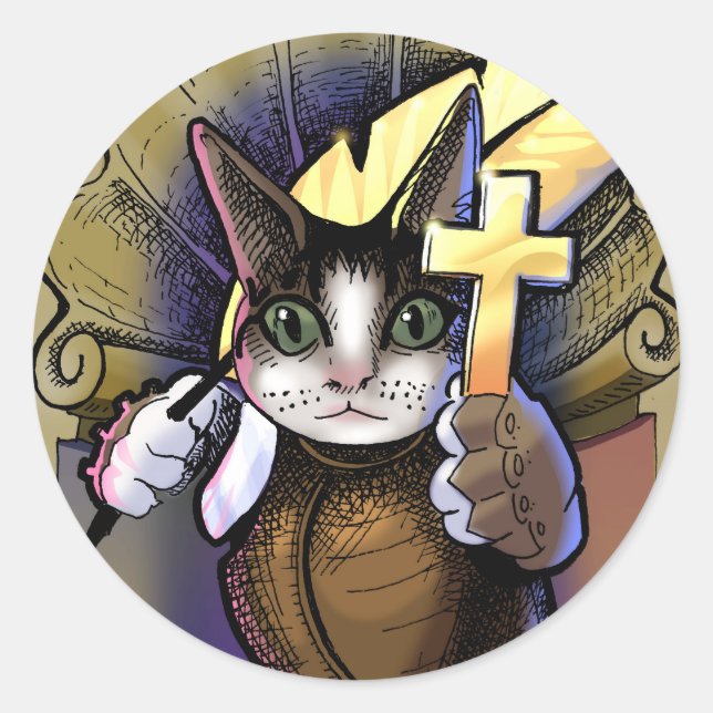 Pegatina Redonda St. Expeditus, patrono de resoluciones rápidas. (Anverso)