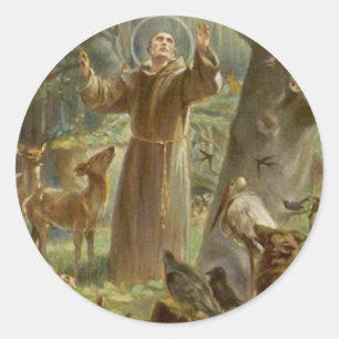 Pegatina Redonda St Francis de Assisi rodeó por los animales