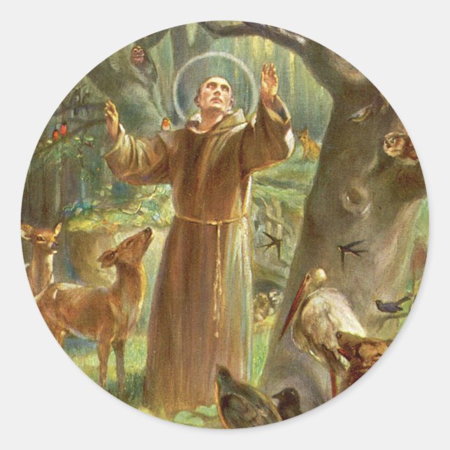 Pegatina Redonda St Francis of Assisi preaching to animals (Anverso)