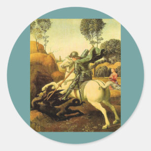 Pegatina Redonda "St. George and the Dragon" de Raphael (alrededor 