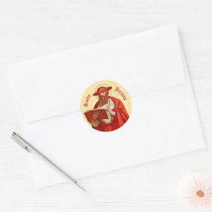 Pegatina Redonda St. Jerome como cardenal con libro (P 004)