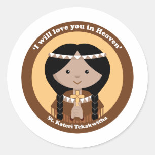 Pegatina Redonda St. Kateri Tekakwitha