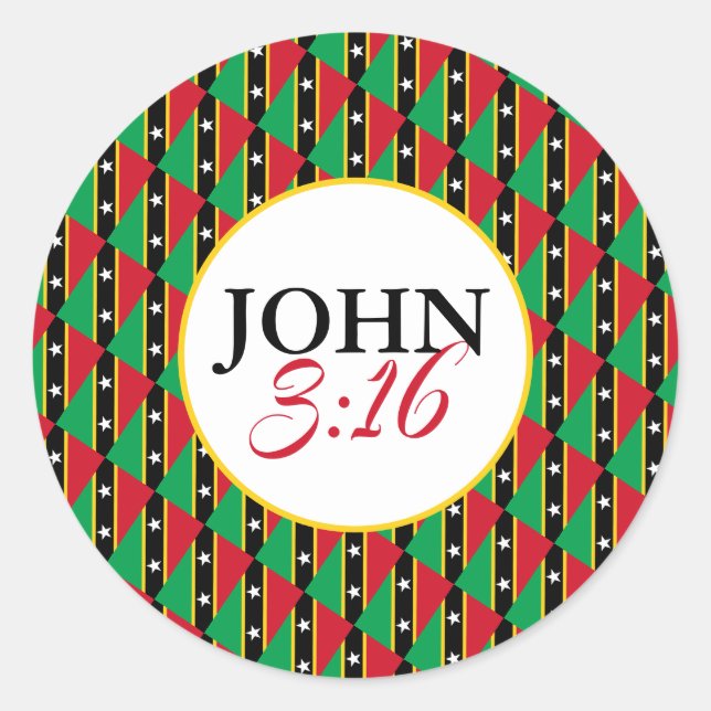 Pegatina Redonda ST KITTS NEVIS A Dios Tan Amado El Mundo John 3:16 (Anverso)