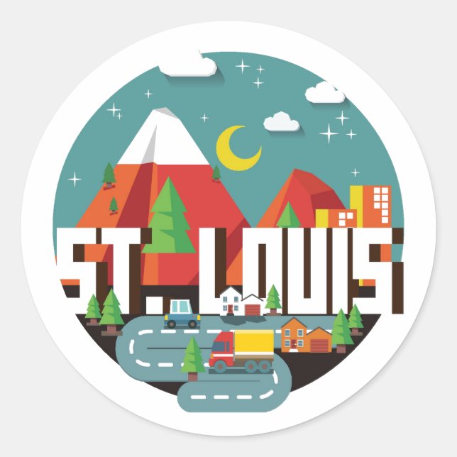 Pegatina Redonda St. Louis, diseño geométrico de Missouri (Anverso)