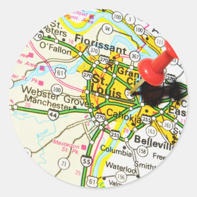 Pegatina Redonda St. Louis, Missouri (Anverso)
