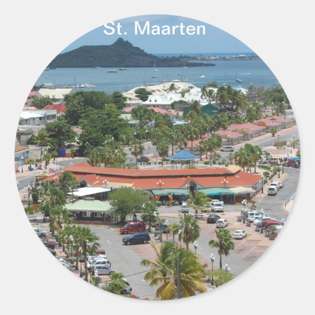 Pegatina Redonda St. Maarten - Bahía Marigot (Anverso)