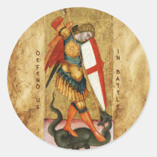 Pegatina Redonda St. Michael Archangel y Dragon Sienese
