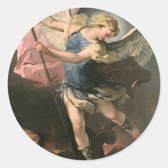 Pegatina Redonda St. Michael, Luca Giordano (Fa Presto) (Anverso)