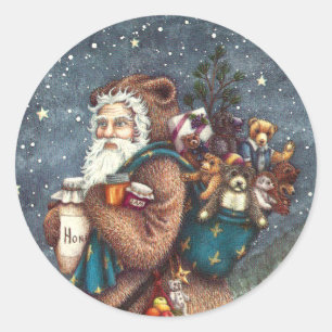 PEGATINA REDONDA ST. NICK EN TEDDY BEAR SUIT, NAVIDADES TEDDIES