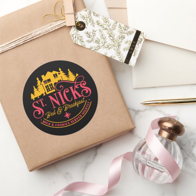 Pegatina Redonda ST-NICKS BED & BREAKFAST navidades graciosos (Regalar)