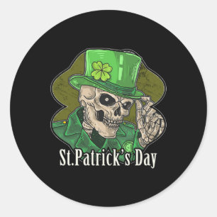 Pegatina Redonda St. Patrick Day Skeleton Clover Fun Sarcástico
