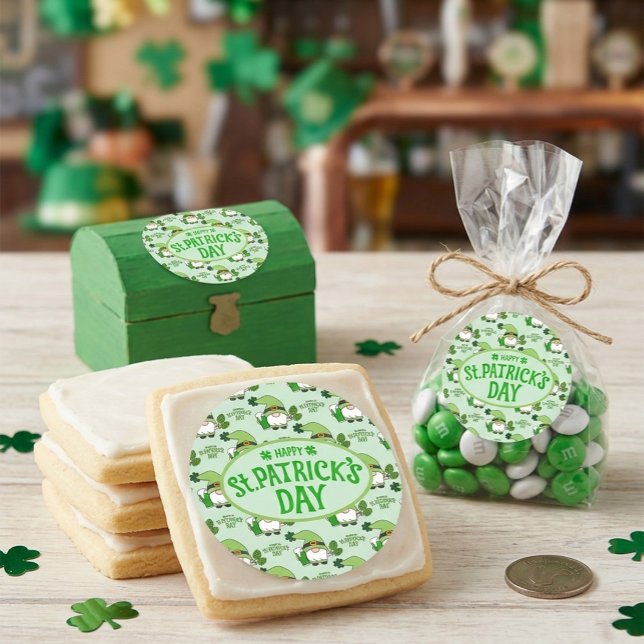 Pegatina Redonda St. Patrick’s Day Gnome Green Sticker (Subido por el creador)
