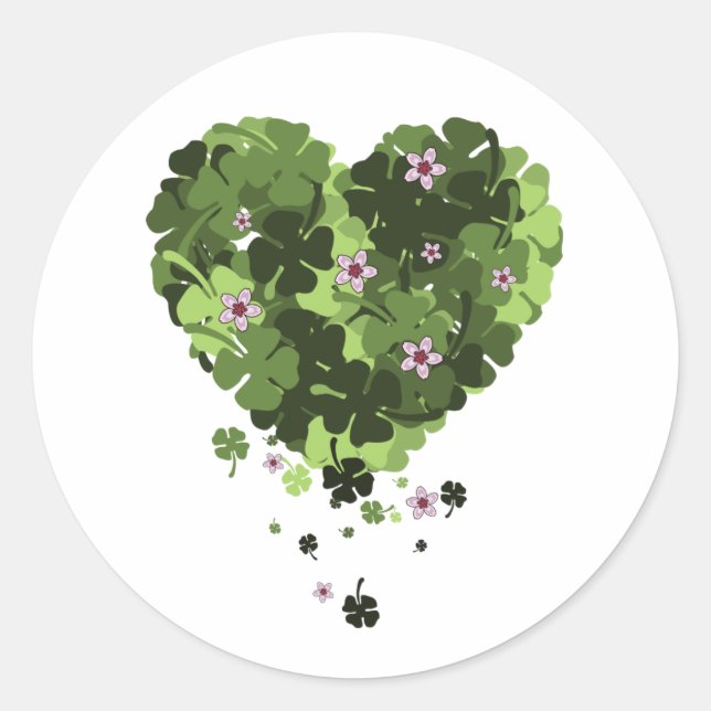 Pegatina Redonda St. Patrick's Clover Heart (Anverso)
