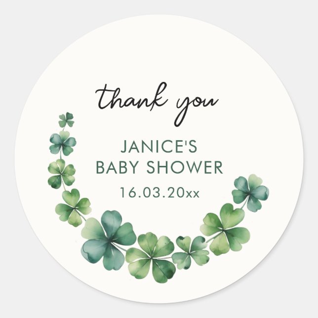 Pegatina Redonda St. Patricks Day Baby Shower Gracias (Anverso)