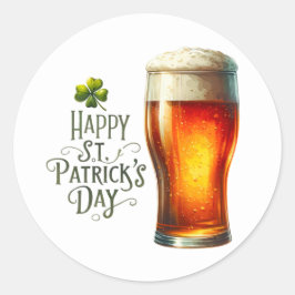 Pegatina Redonda St Patricks Day Beer Green Shamrock Ilustracion