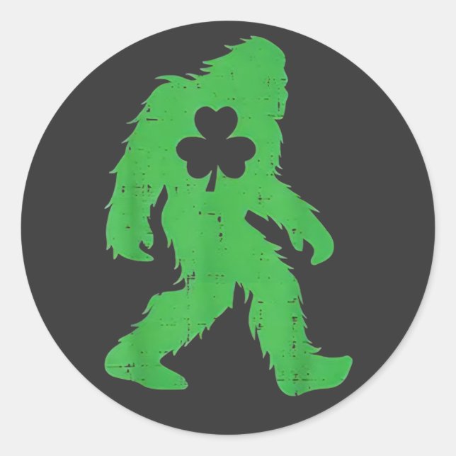 Pegatina Redonda St Patricks Day Bigfoot Sasquatch Shamrock Men Wom (Anverso)