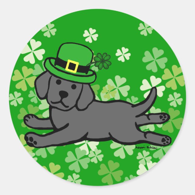 Pegatina Redonda St. Patrick's Day Black Lab Baby (Anverso)