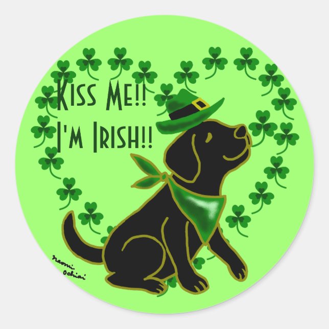 Pegatina Redonda St. Patrick's Day Black Labrador (Anverso)