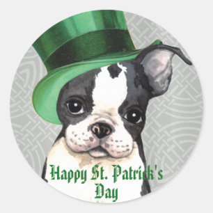 Pegatina Redonda St. Patrick's Day Boston Terrier
