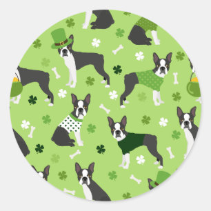 Pegatina Redonda St. Patrick's Day Boston Terrier