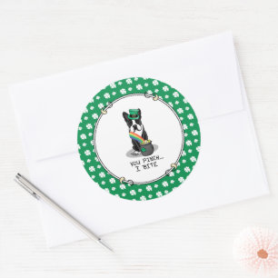 Pegatina Redonda St. Patrick's Day Boston Terrier Dog (negro) Graci