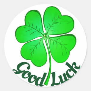 Pegatina Redonda St Patrick's Day BUENA SUERTE Shamrock/Clover verd