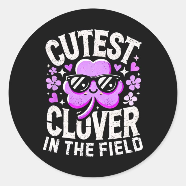 Pegatina Redonda St Patricks Day Chicas niños niños Cutest Clover S (Anverso)