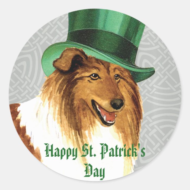 Pegatina Redonda St. Patrick's Day Collie (Anverso)