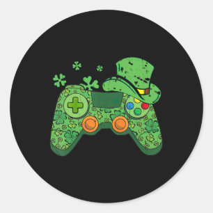 Pegatina Redonda St Patricks Day Gamer  Irish Game Controller Gamin
