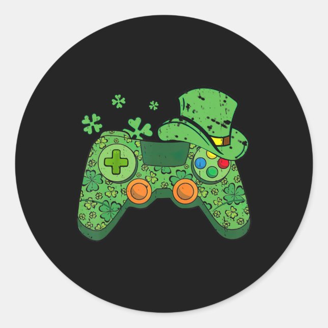 Pegatina Redonda St Patricks Day Gamer  Irish Game Controller Gamin (Anverso)