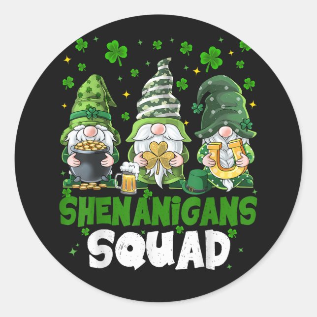 Pegatina Redonda St Patricks Day Gnomes Shenanigans Squad Saint  (Anverso)