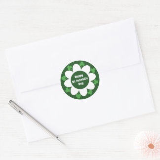 Pegatina Redonda St. Patrick's Day Green Clovers and Flower Design