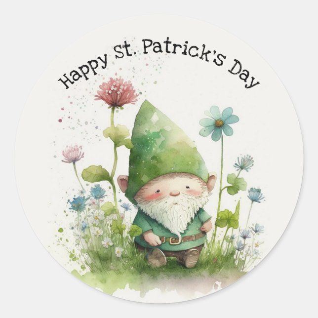 Pegatina Redonda St. Patrick's Day Green Leprechaun (Anverso)