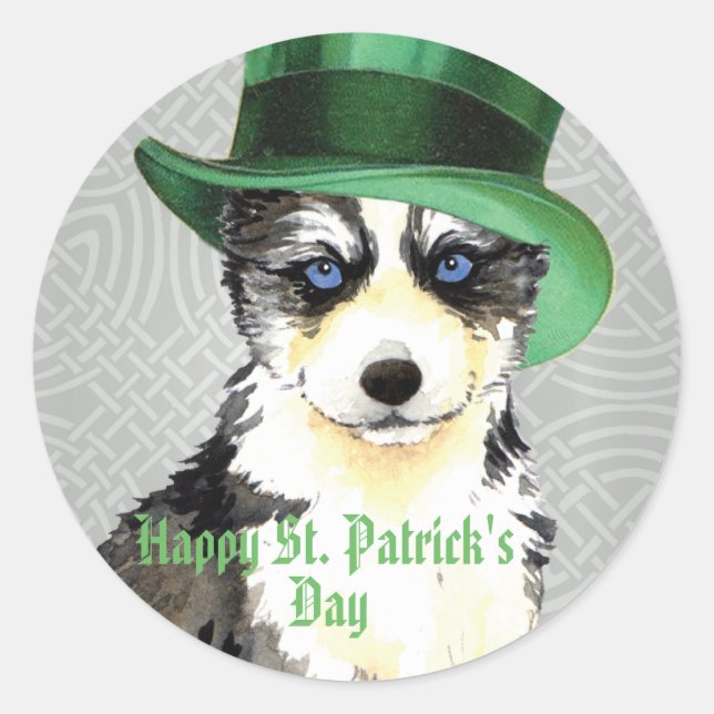 Pegatina Redonda St. Patrick's Day Husky (Anverso)