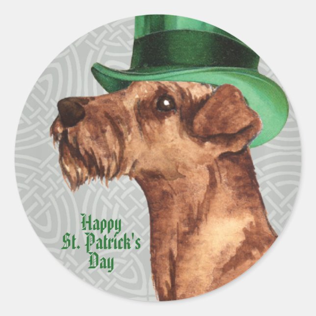 Pegatina Redonda St. Patrick's Day Irish Terrier Classic Round Stic (Anverso)