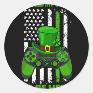 Pegatina Redonda St Patricks Day Irlandés Flag Gamer videojuego Con