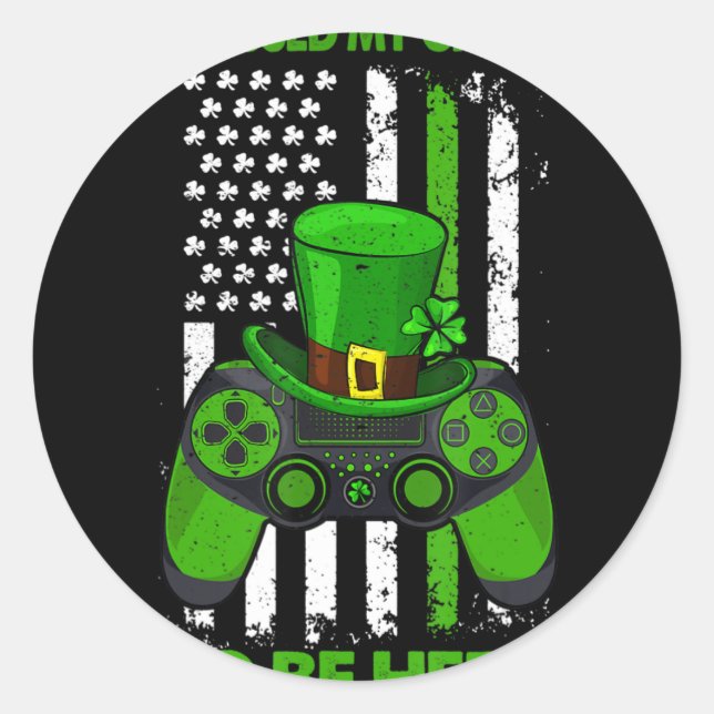 Pegatina Redonda St Patricks Day Irlandés Flag Gamer videojuego Con (Anverso)
