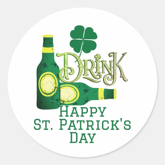 Pegatina Redonda St. Patrick's Day Irlandés verde afortunado Shamro (Anverso)