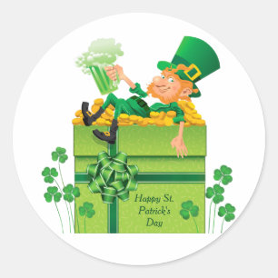 Pegatina Redonda St. Patrick's Day Leprechaun