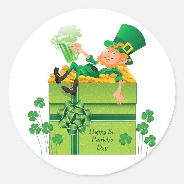 Pegatina Redonda St. Patrick's Day Leprechaun (Anverso)