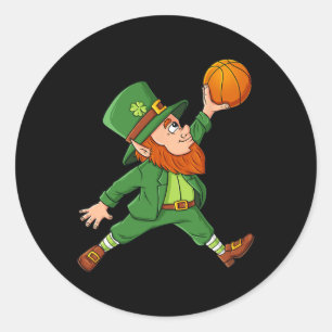 Pegatina Redonda St Patricks Day Leprechaun Basketball Lucky Boys G
