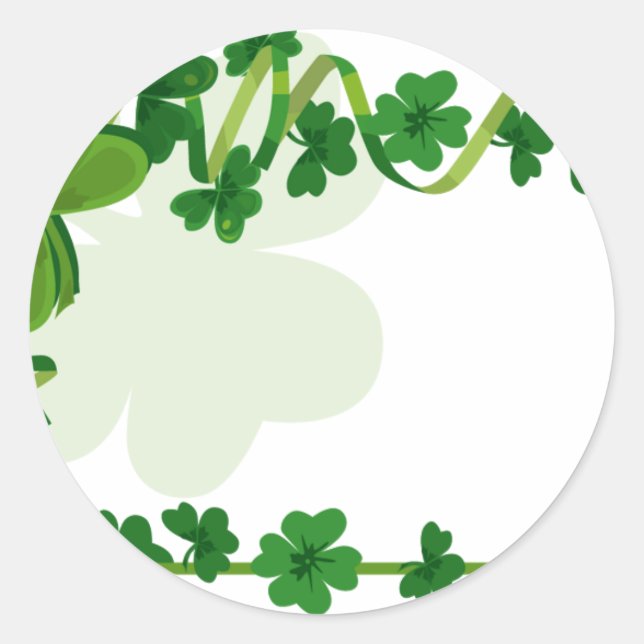 Pegatina Redonda St. Patrick's Day Lucky Four Leaf Clover Shamrock (Anverso)
