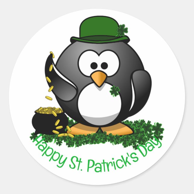 Pegatina Redonda St. Patrick's Day Lucky Penguin  (Anverso)
