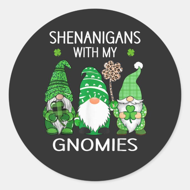 Pegatina Redonda St Patricks Day Lucky Shamrock Leopard Gnomes  (Anverso)